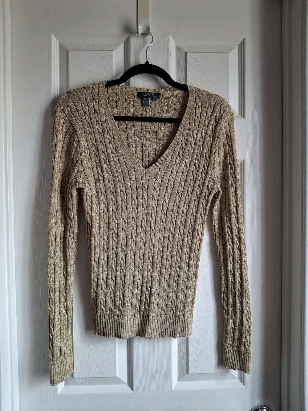 EUC LAUREN BY RALPH LAUREN GOLD METALLIC SWEATER SIZE LARGE